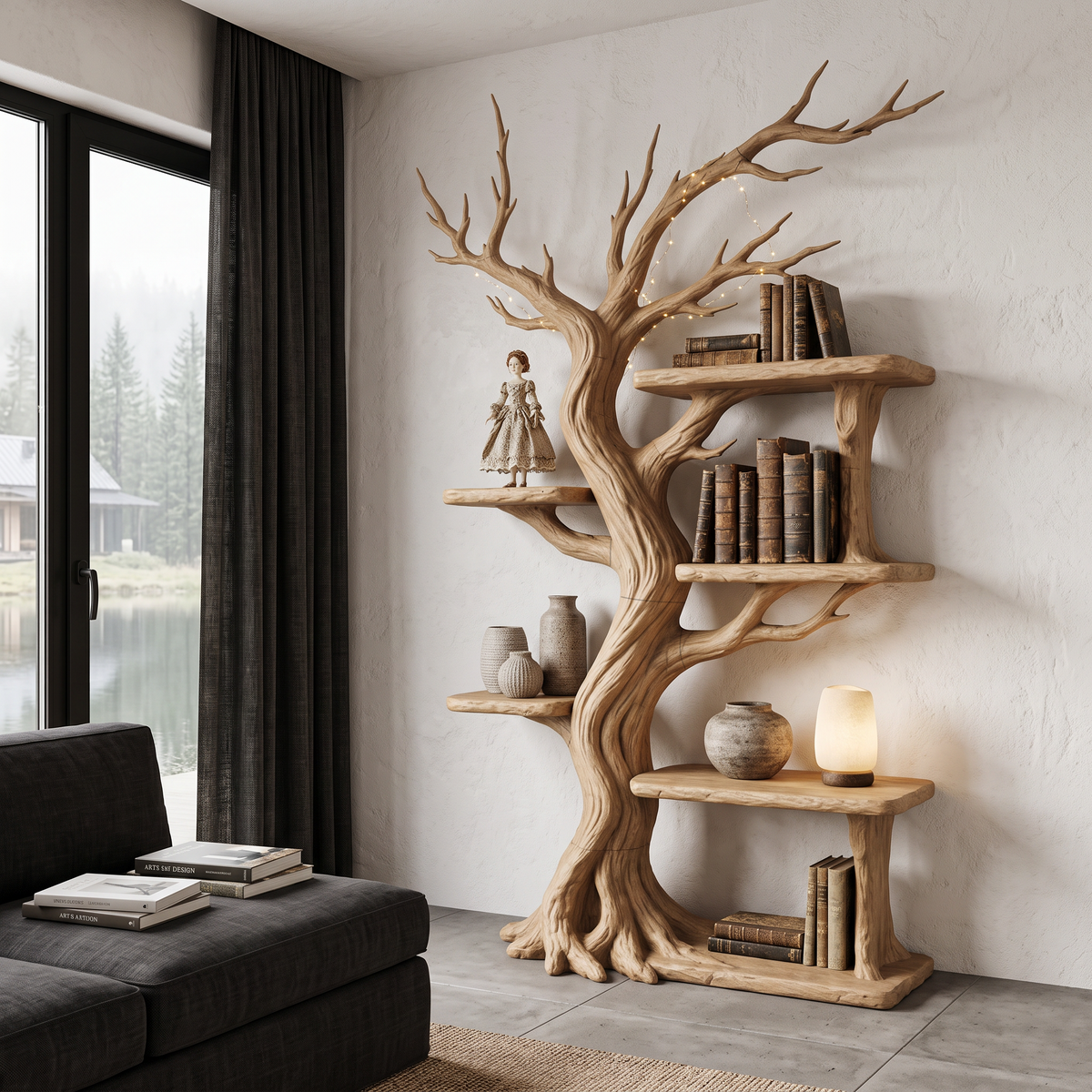 Rustic Tree Bookshelf Handcrafted Woodland Style For Reading Nook