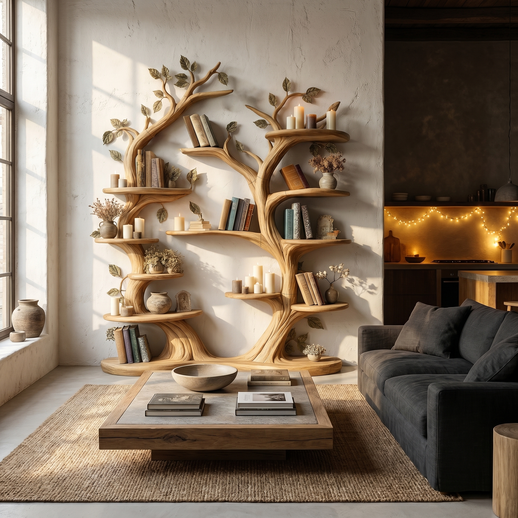 Organic Wall Mounted Tree Bookshelf With Sculptural Branch Design