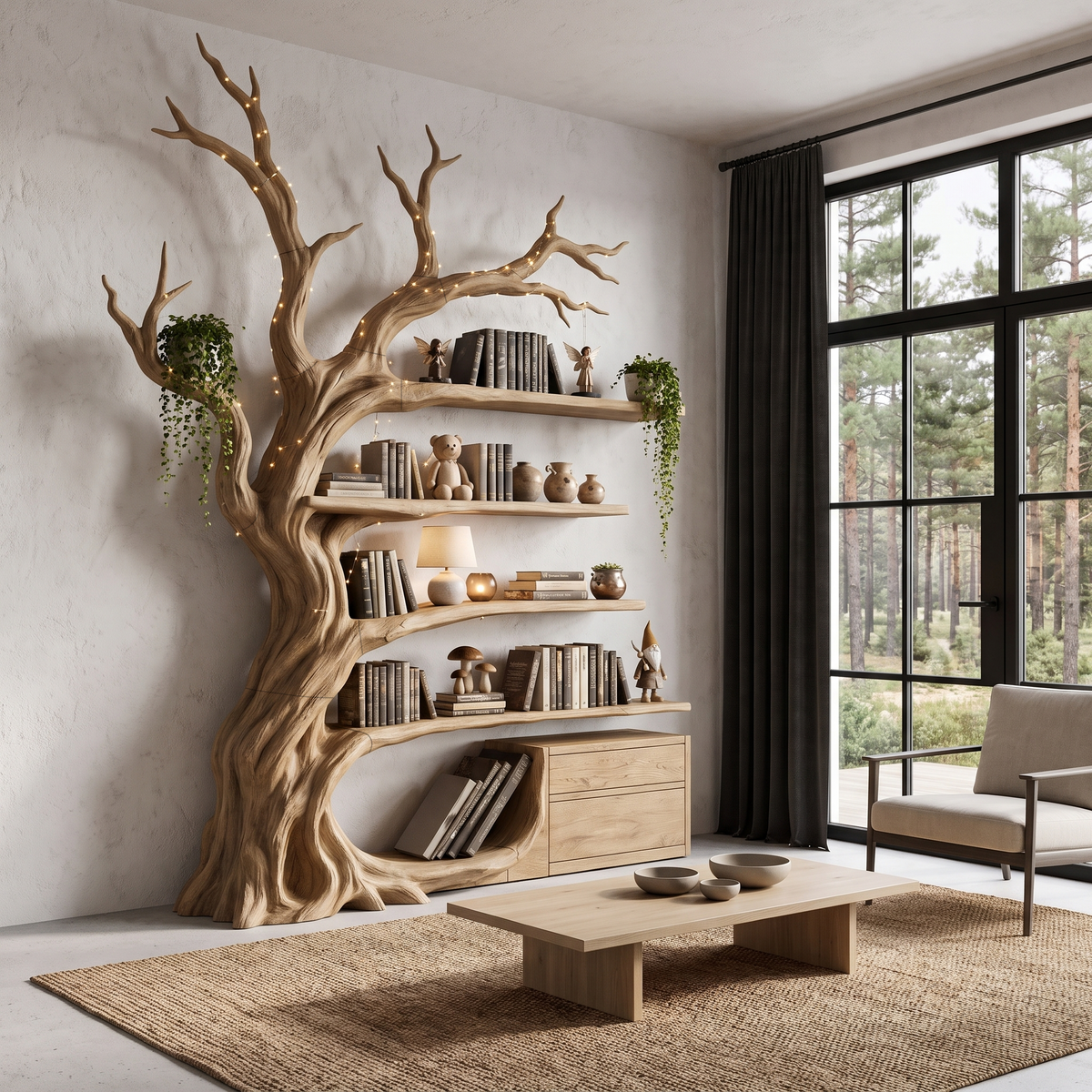 Modern Tree Bookshelf Handcrafted Branch Shelves For Home Library