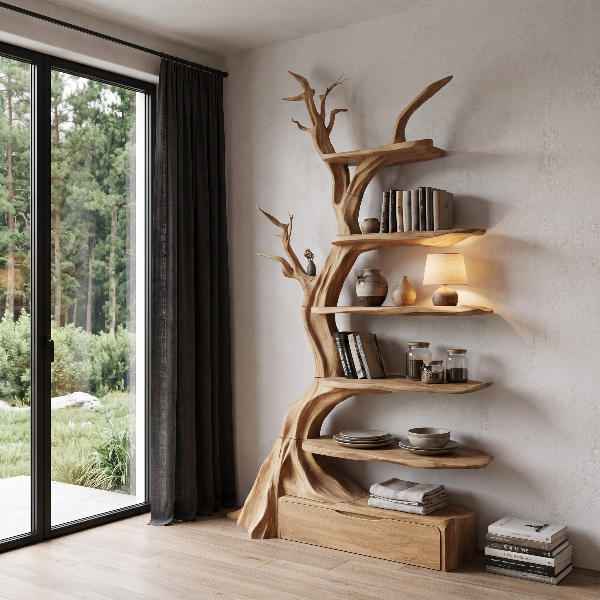 Organic Tree Bookshelf Handcrafted Sculptural Design For Living Room SINLHATB771