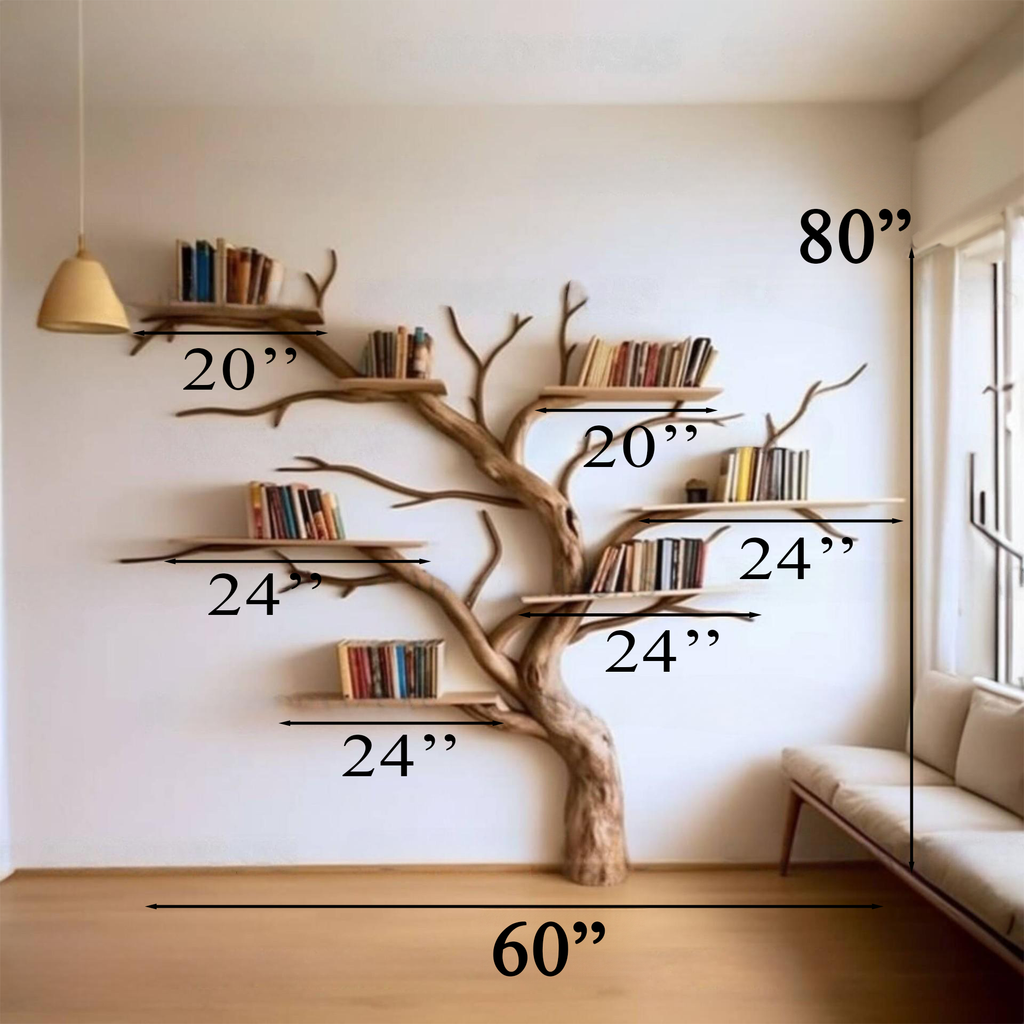 Artistic Wild Mulberry Solid Wood Tree Bookshelf For Living Room