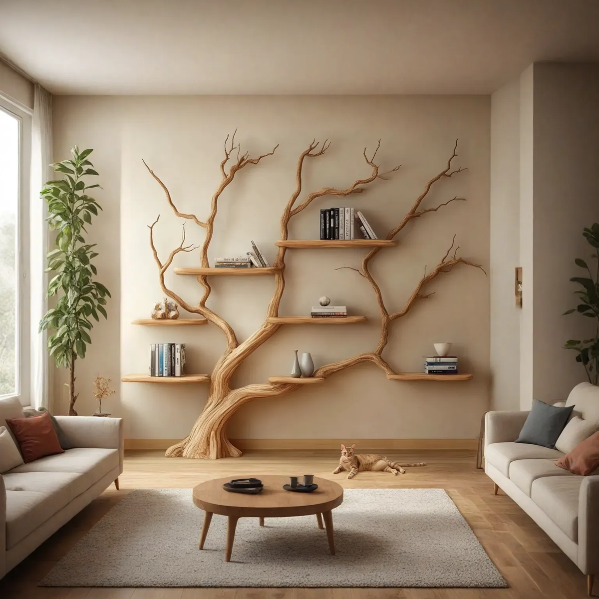 Rustic Wall Mounted Branch Tree For Living Room
