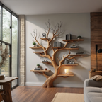 Wood Tree Bookshelf Wal Mounted Shelf Living Room