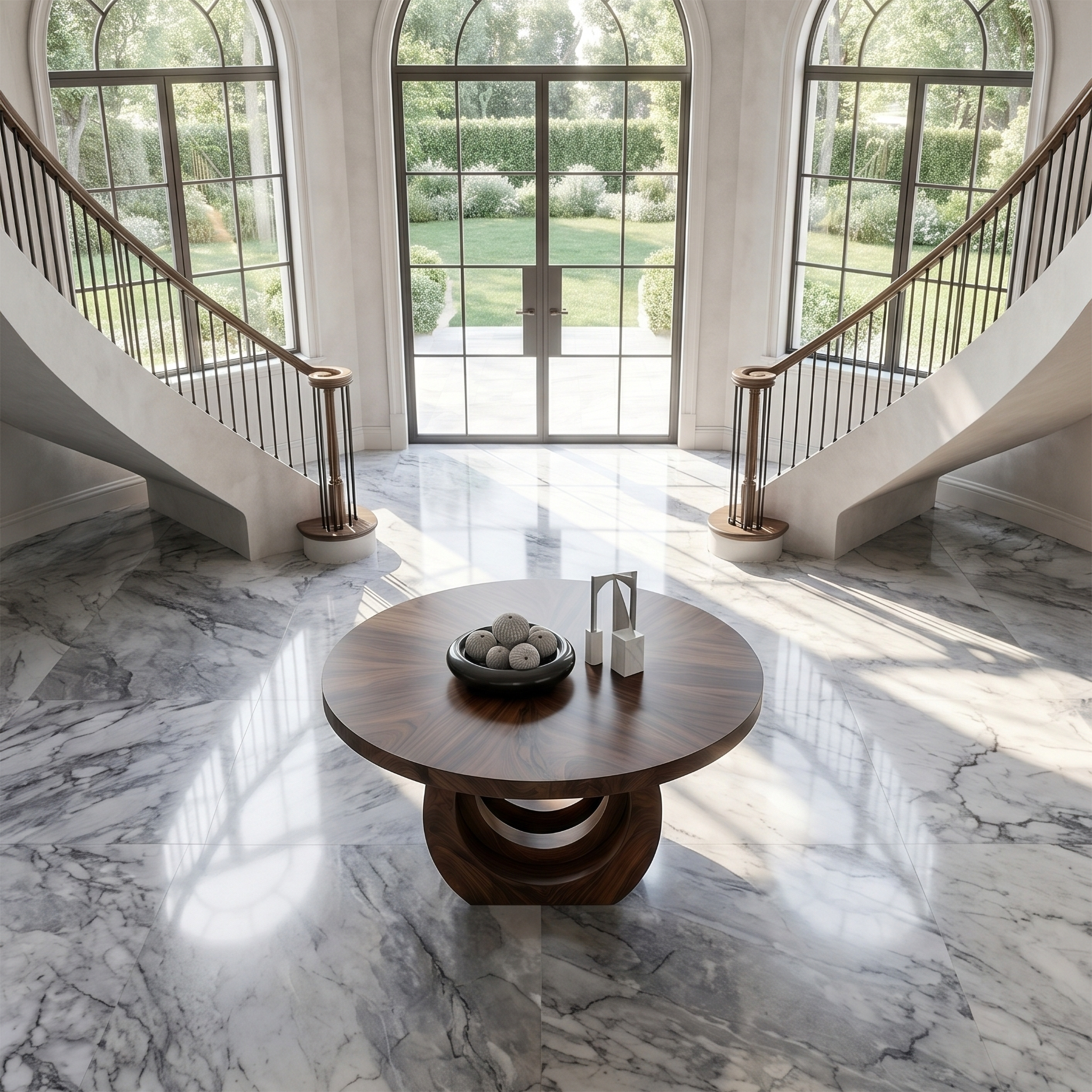 Contemporary Round Foyer Table With Sculptural Open Ring Base For Entryway And Hallway FTHCH021
