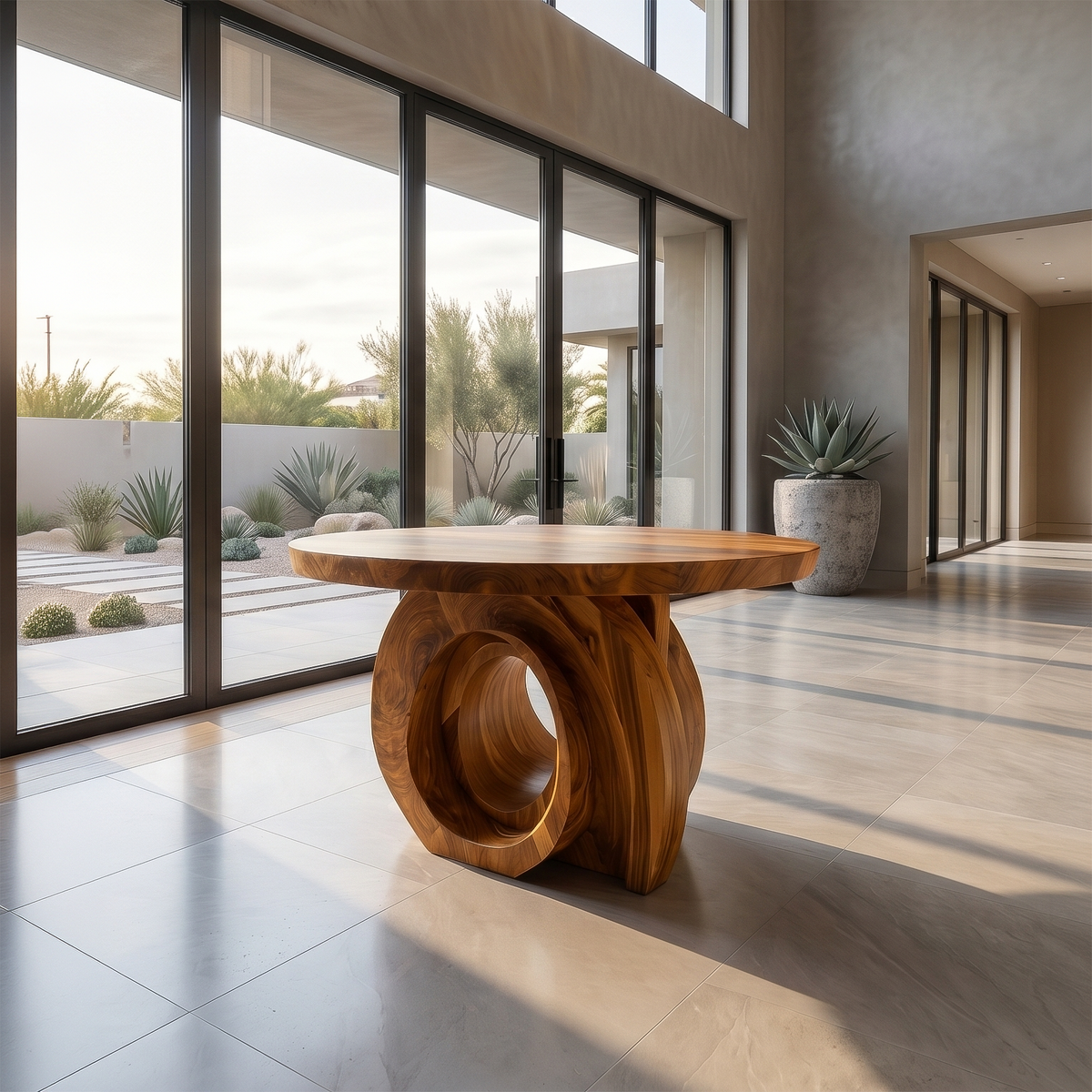 Modern Round Foyer Table With Sculptural Ring Pedestal Base For Entryway And Hallway FTHCH020