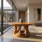Organic Round Foyer Table With Sculptural Dual Ring Pedestal Base For Entryway And Hallway FTHCH019