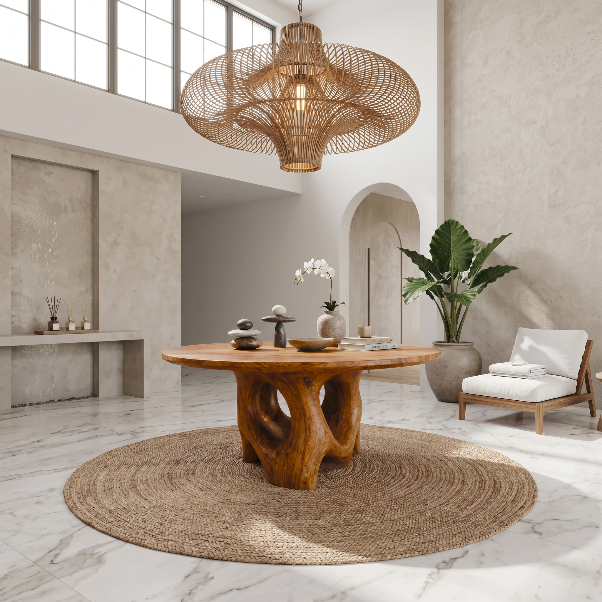Natural Foyer Center Table With Organic Spiral Form For Entryway And Living Room FTHCH011