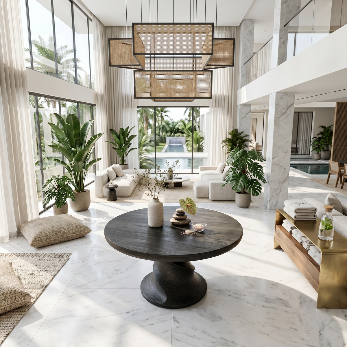 Contemporary Center Table With Flowing Curved Design For Foyer And Hallway FTHCH010