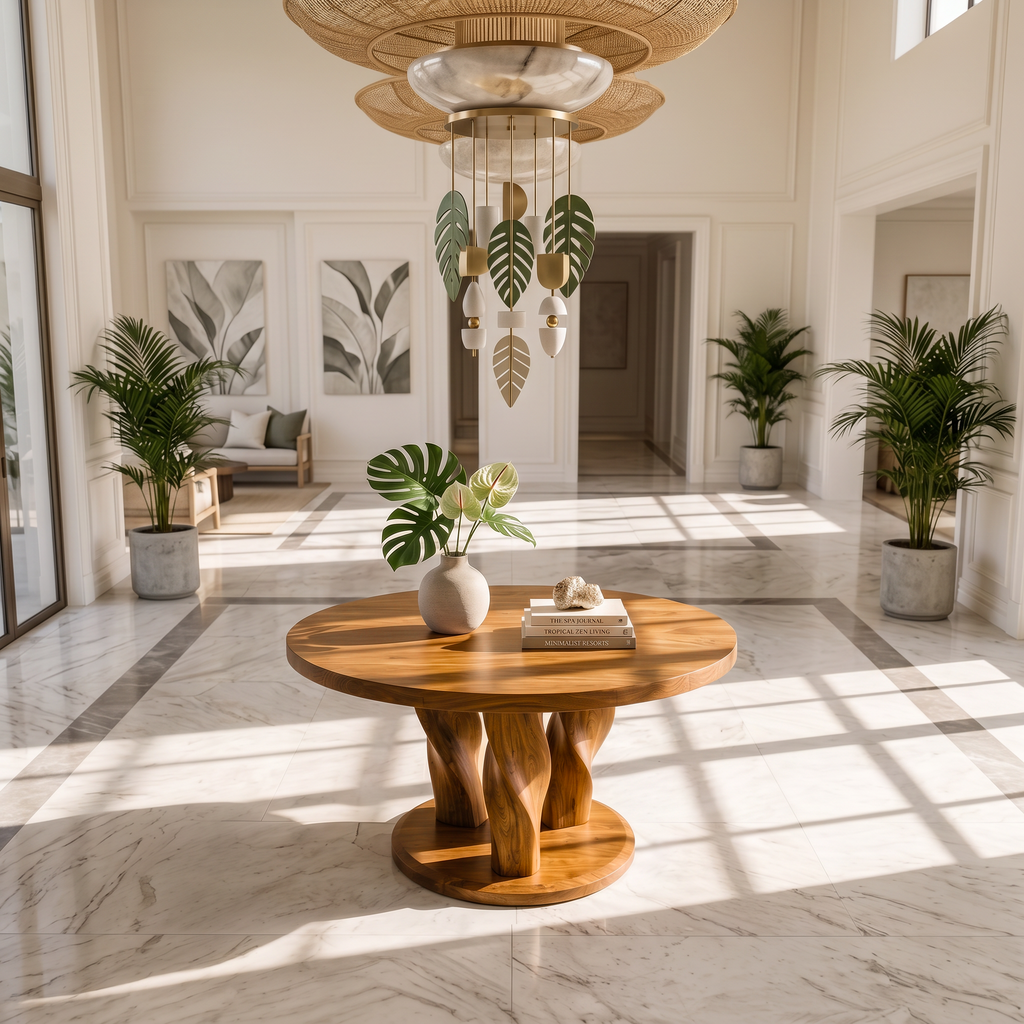 Rustic Round Entryway Table With Twisted Tree Inspired Design For Foyer And Entryway FTHCH008