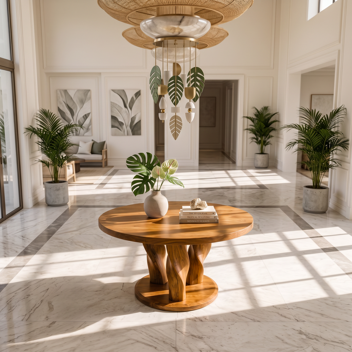 Rustic Round Entryway Table With Twisted Tree Inspired Design For Foyer And Entryway FTHCH008
