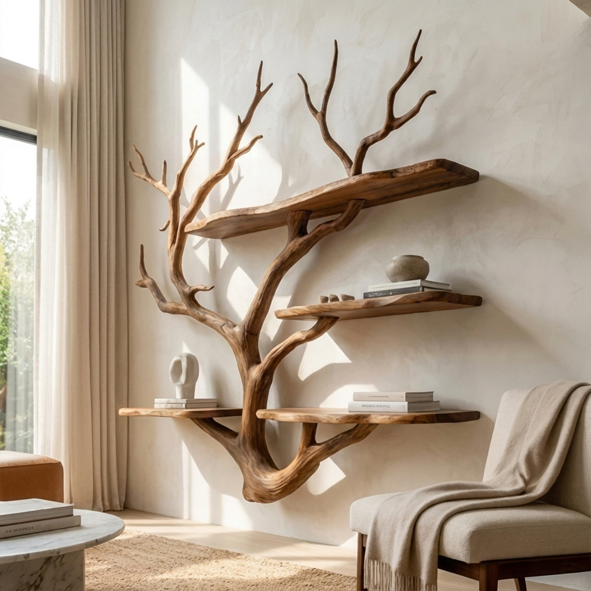 Sculptural Tree Wall Shelf Living Room And Studio