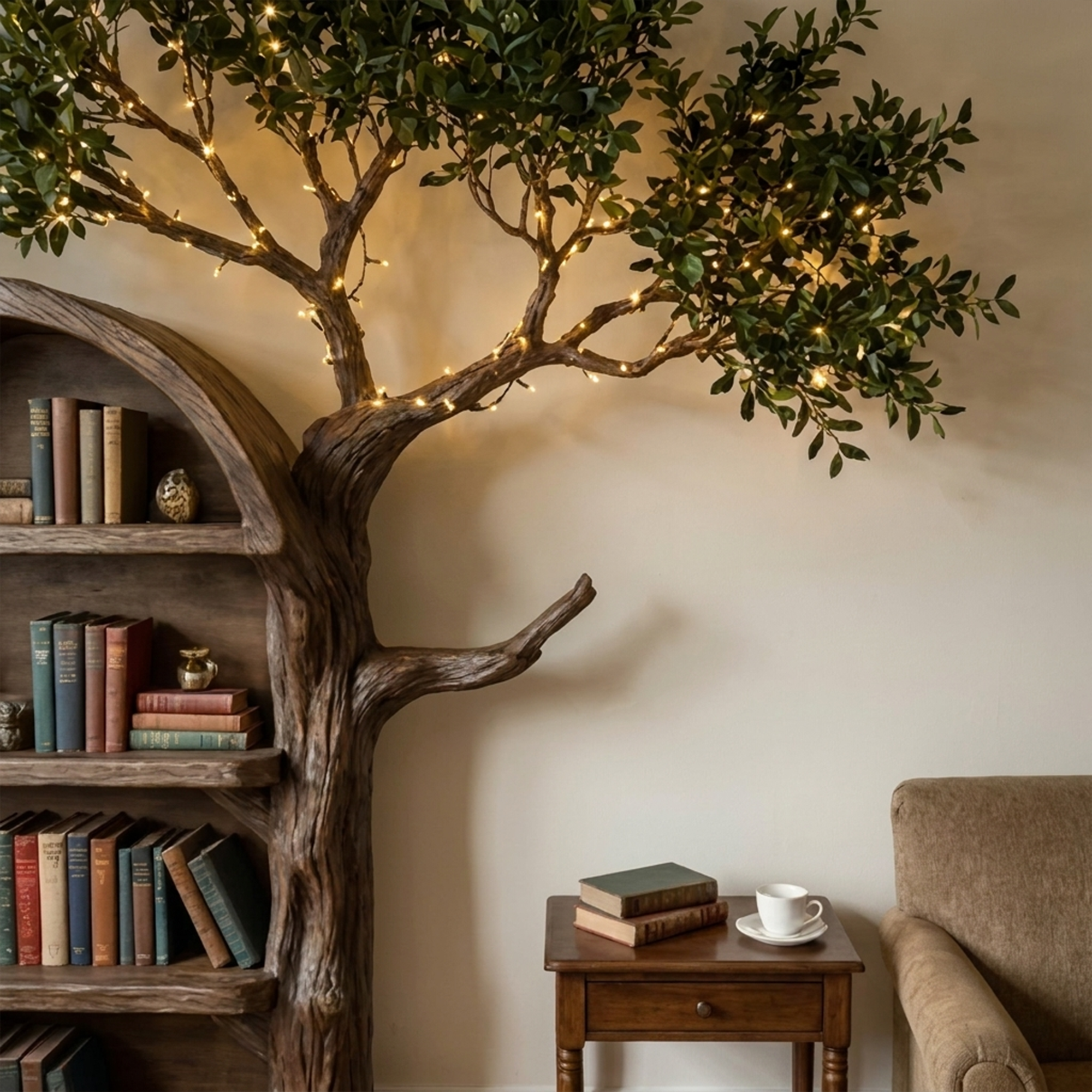 Rustic Tree Bookshelf Living Room Wall Display