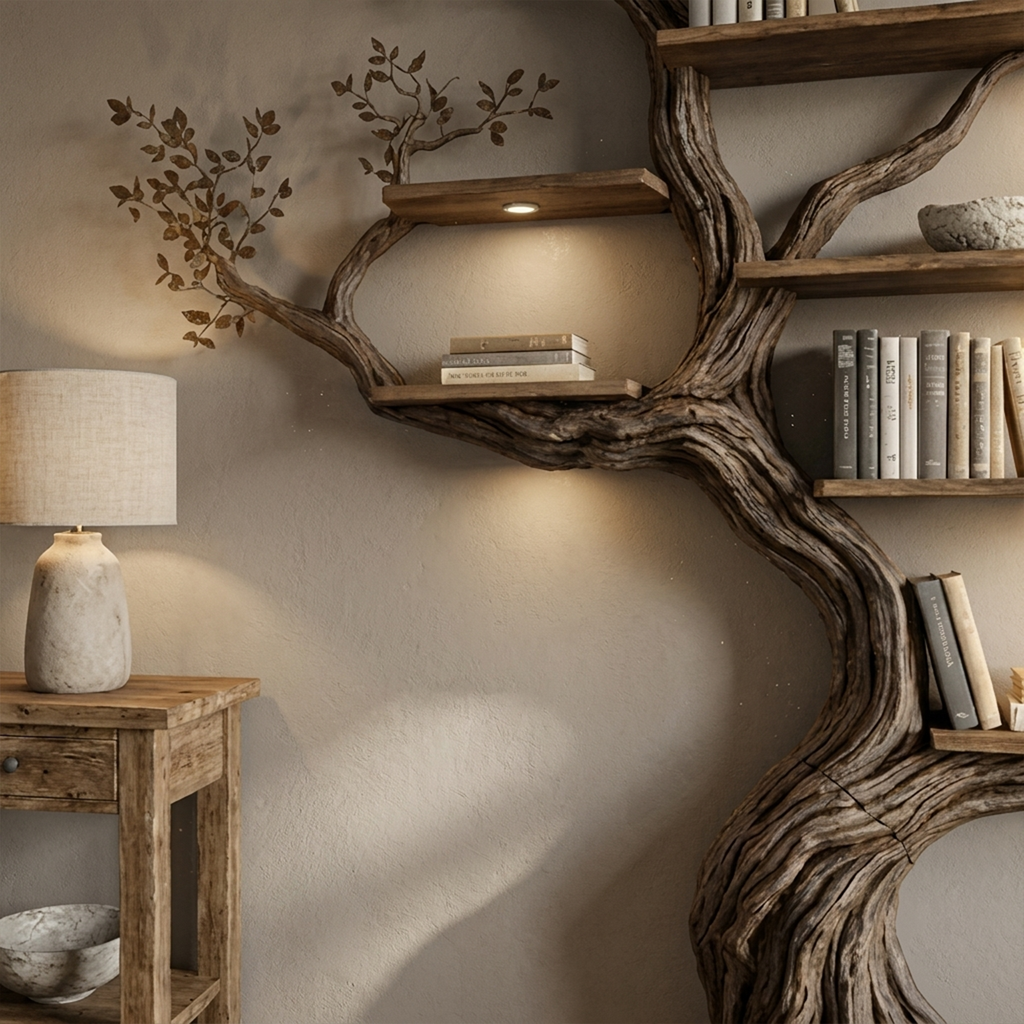 Modern Organic Living Room Interior Flowing Sculptural Wall Feature