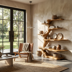 Sculptural Tree Bookshelf Natural Wood Storage For Reading Nook