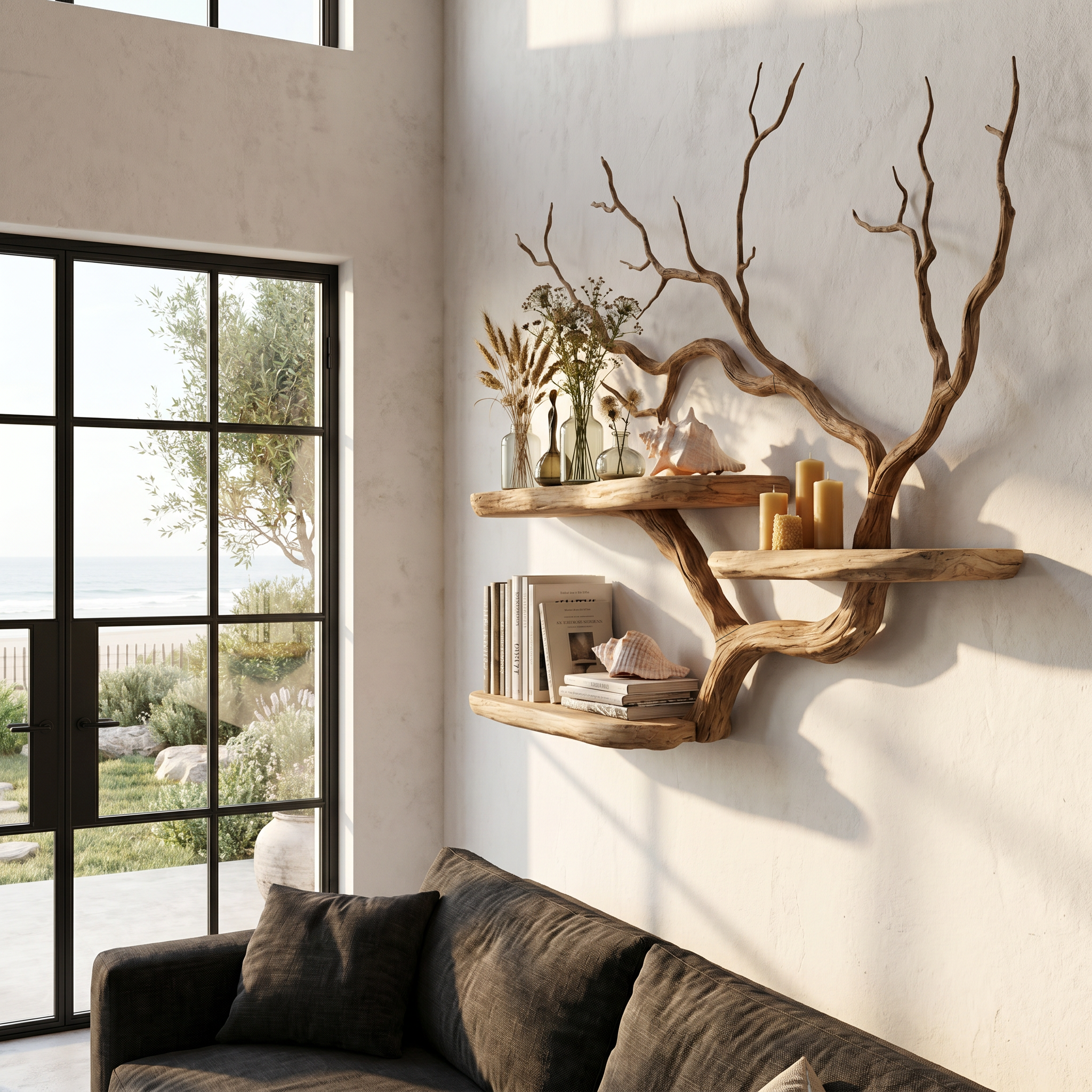 Handcrafted Tree Branch Floating Shelf For Living Room Decor