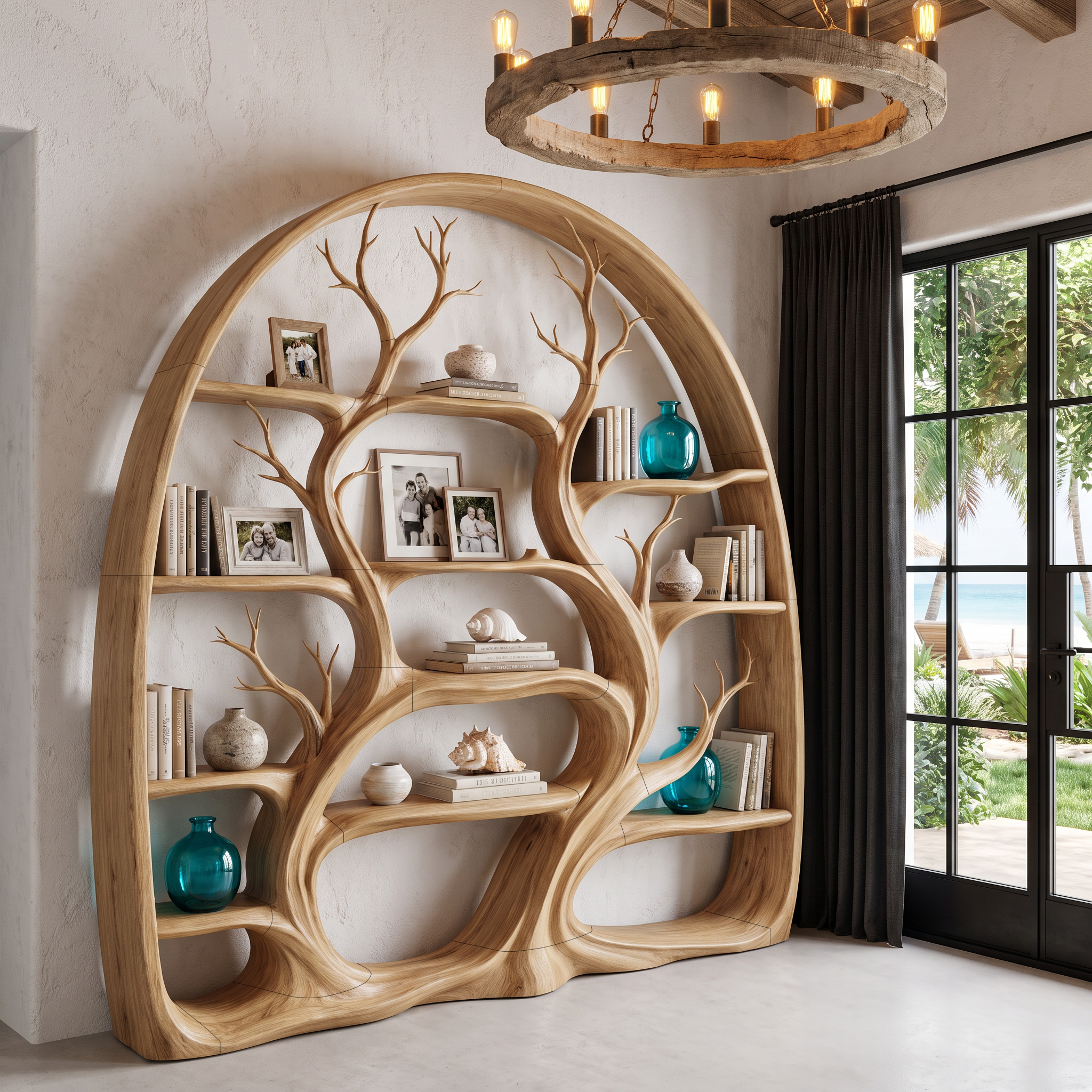 Organic Tree Bookshelf With Arched Branch Design For Living Room And Home Office