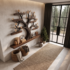 Organic Personalized Tree Wall Bookshelf With Custom Family Name For Living Room And Home Office