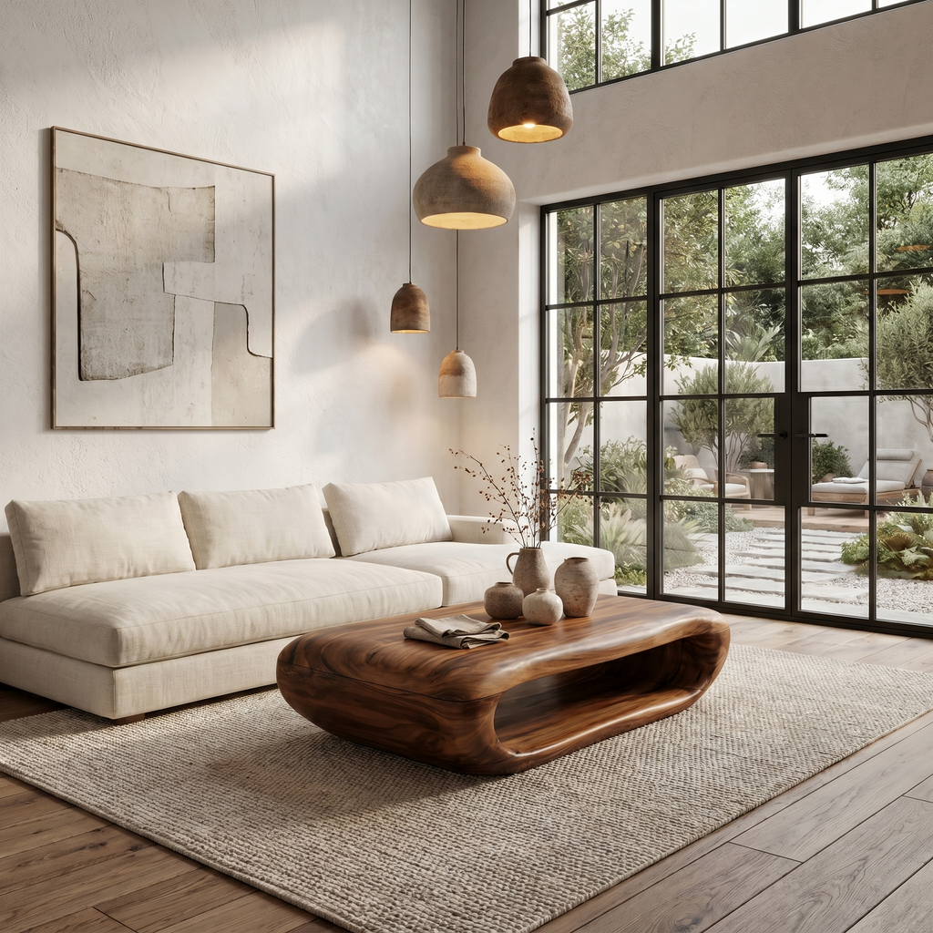 Organic Coffee Table With Open Storage For Living Room CTHCH015