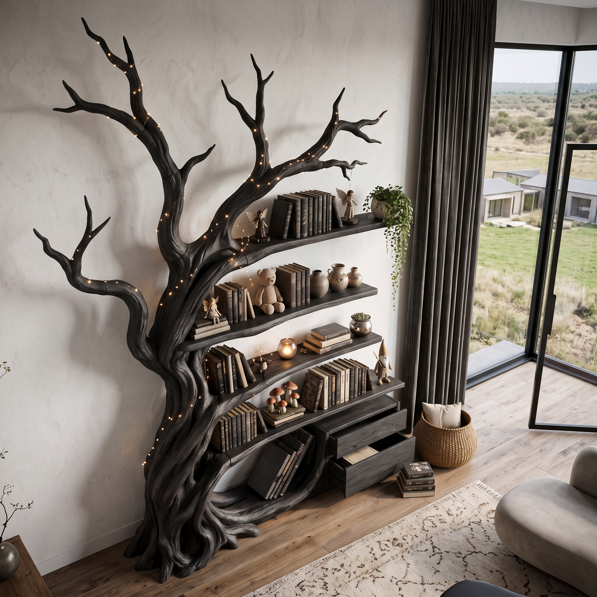 Modern Tree Bookshelf Handcrafted Branch Shelves For Home Library