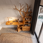 Natural Wall Mounted Tree Bookcase With Built In Drawers For Reading Nook