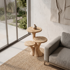 Contemporary Tiered Side Table With Sculptural Solid Wood Design For Living Room And Bedroom ETHCH023