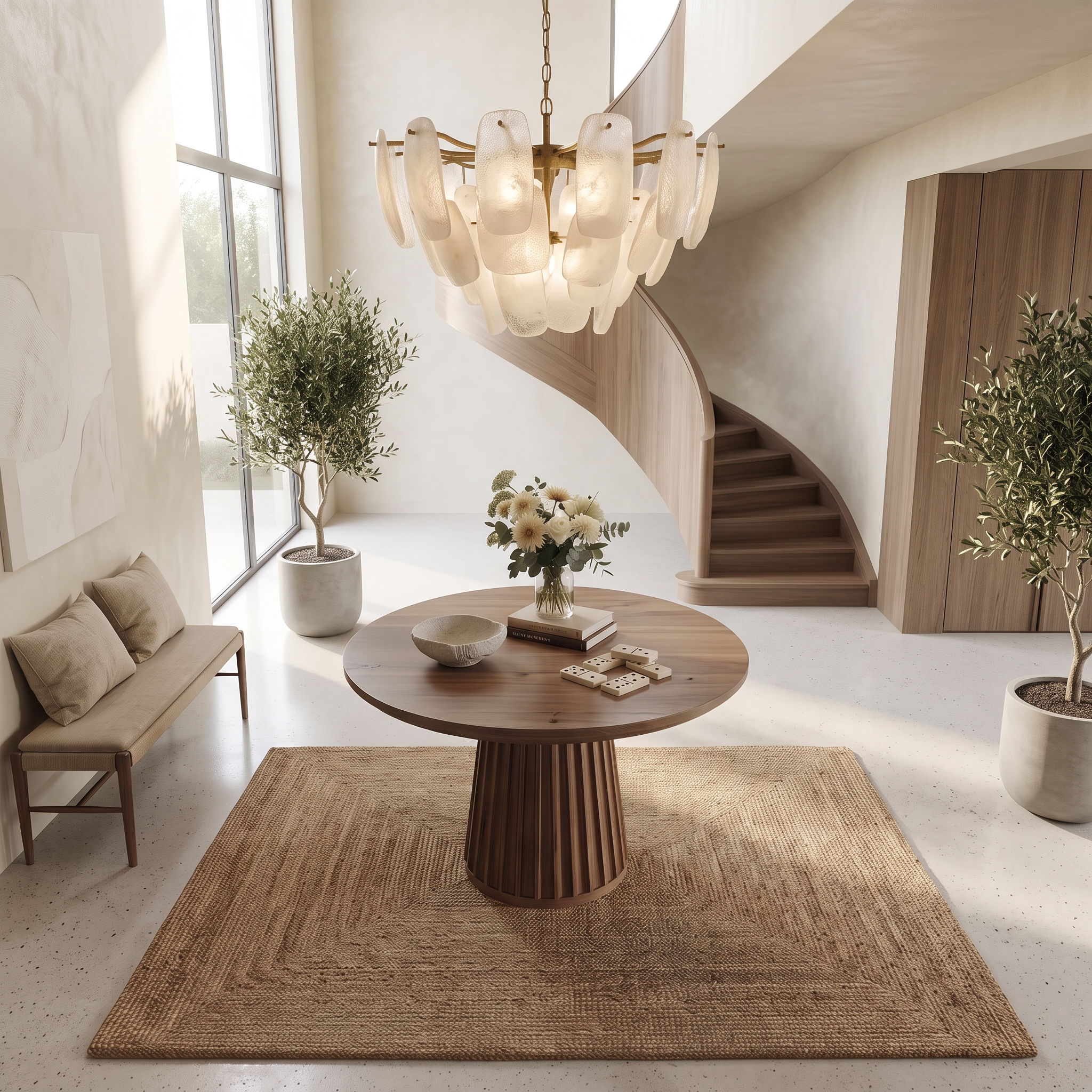 Sculptural Round Pedestal Entryway Table For Living Room And Hallway FTHCH007