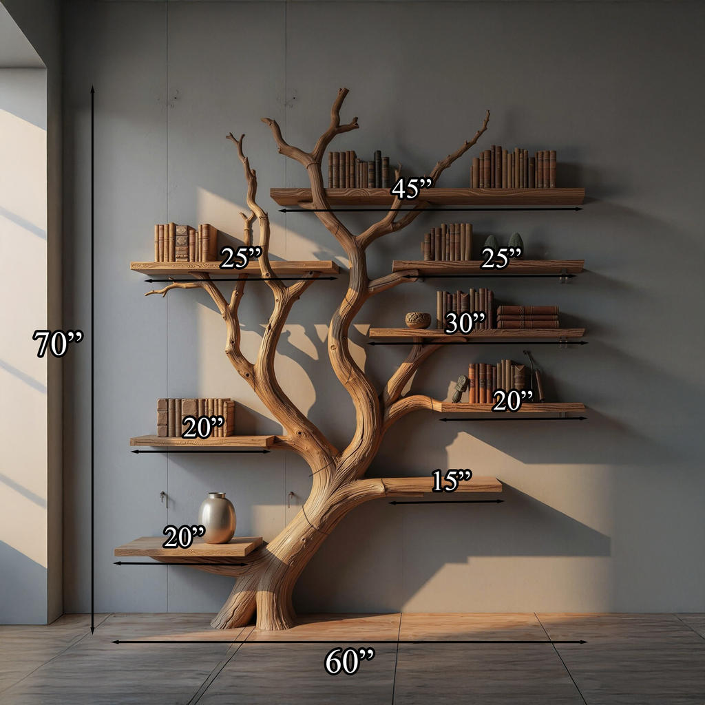 Custom Wood Shelf Tree Branch Shelf Mid Century Decor