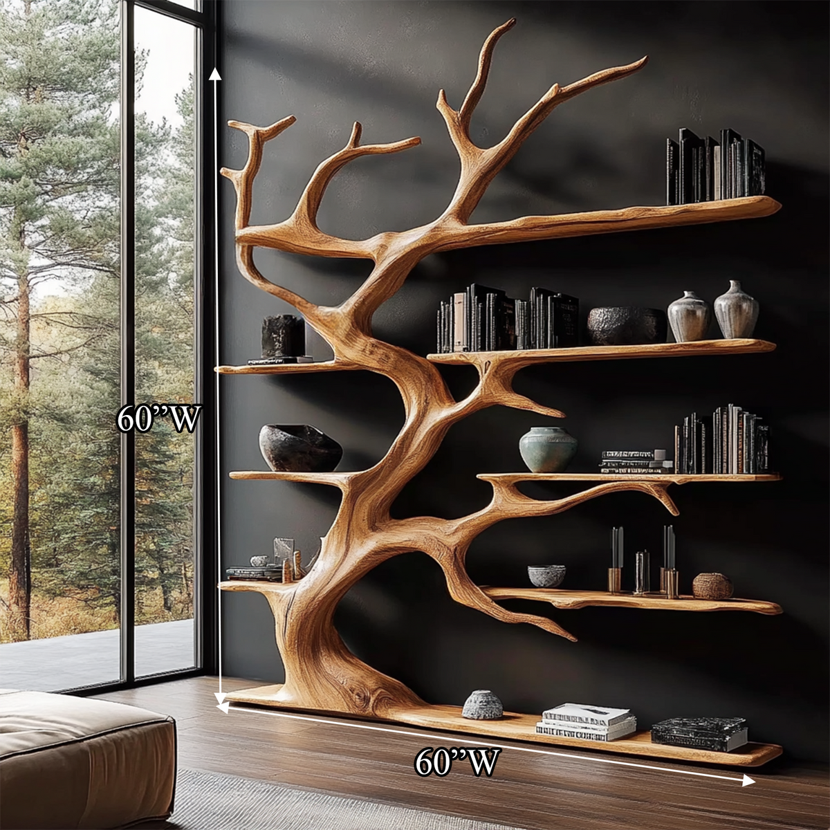 Rustic Tree Branch Bookshelf For Living Room Decor