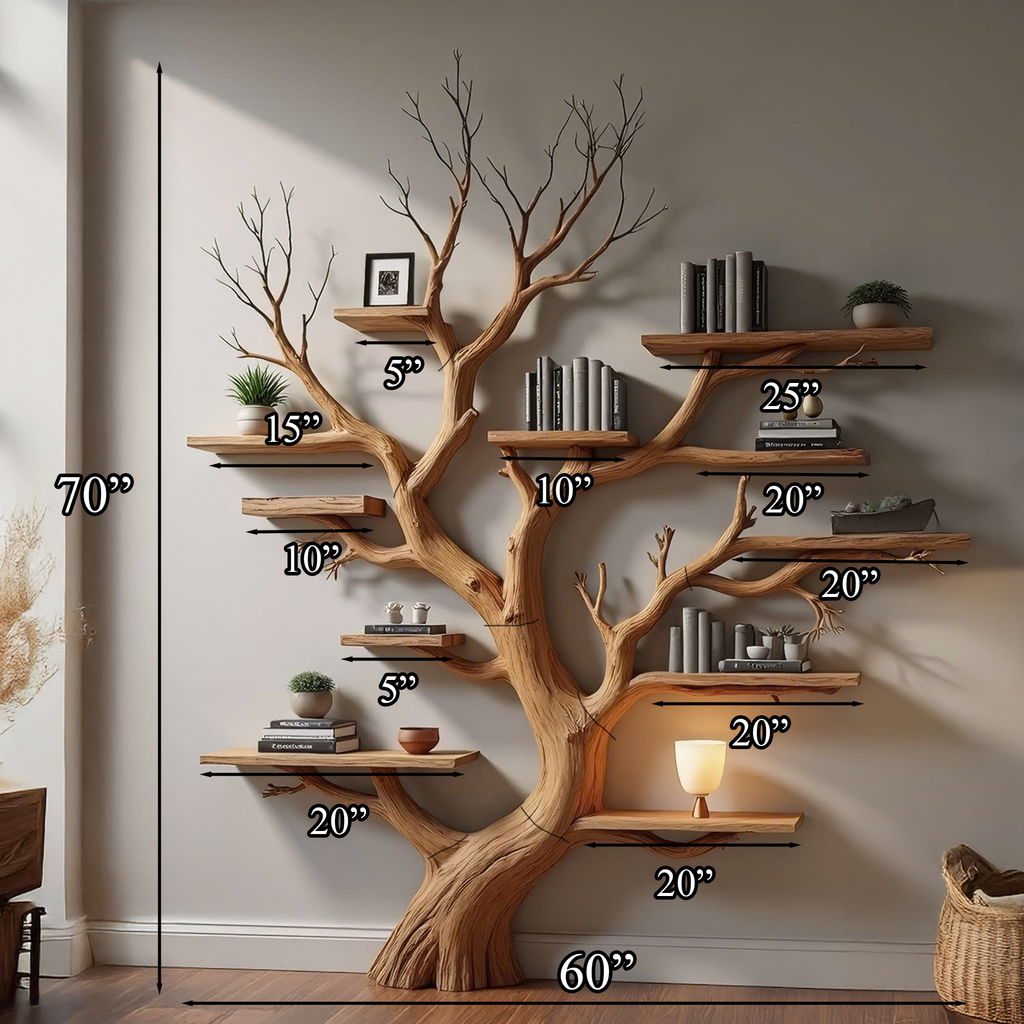 Wood Tree Bookshelf Wal Mounted Shelf Living Room