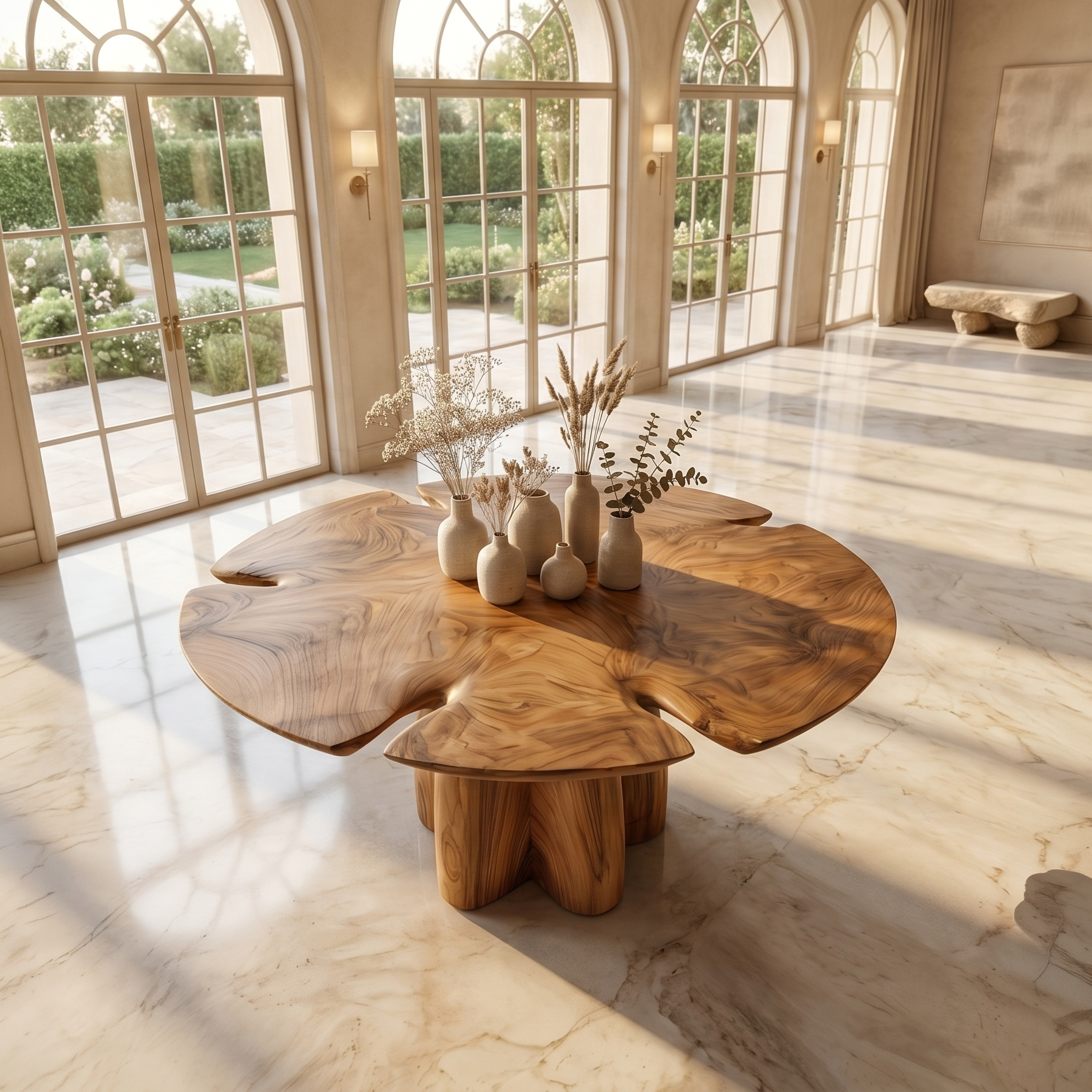 Modern Foyer Table With Sculptural Solid Wood Pedestal Base For Entryway And Hallway FTHCH023