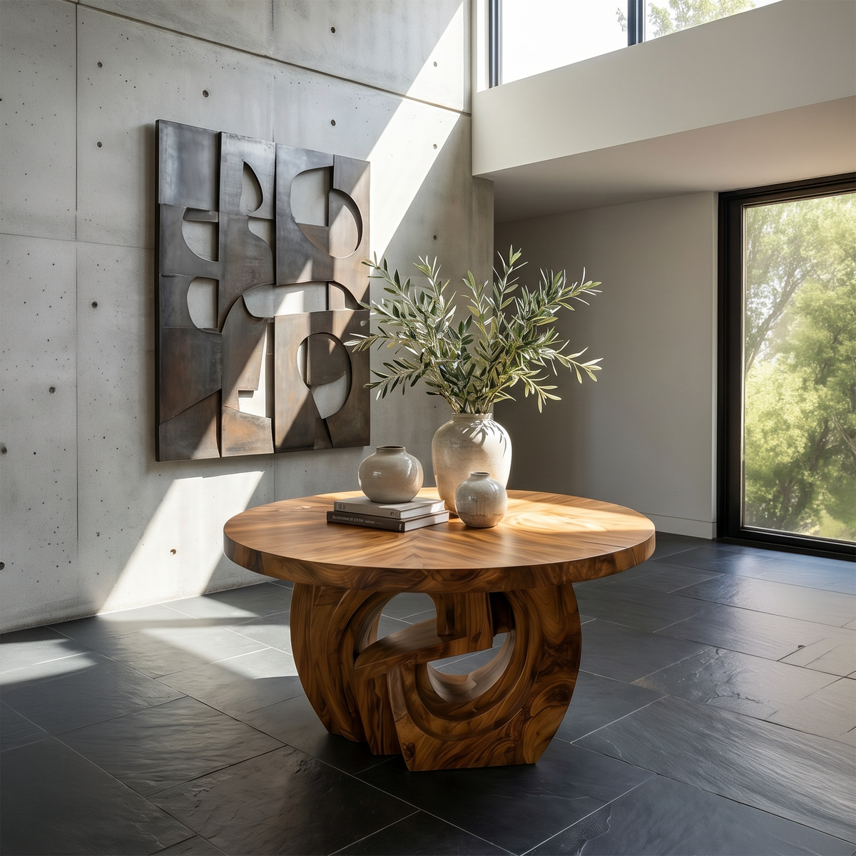 Organic Foyer Table With Pedestal Base For Entryway And Hallway FTHCH004