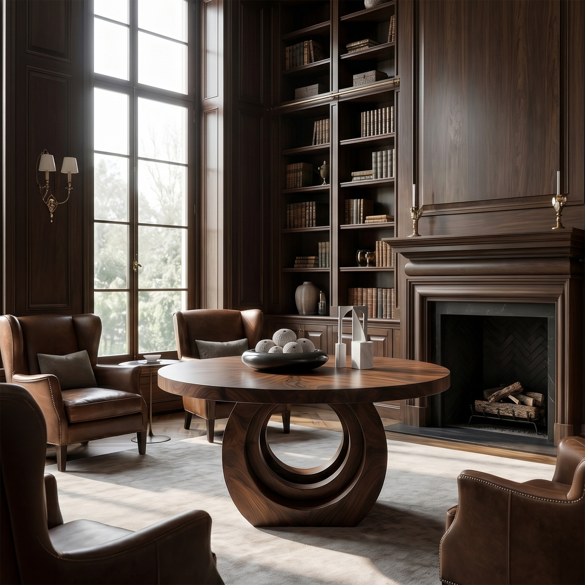 Contemporary Round Foyer Table With Sculptural Open Ring Base For Entryway And Hallway FTHCH021