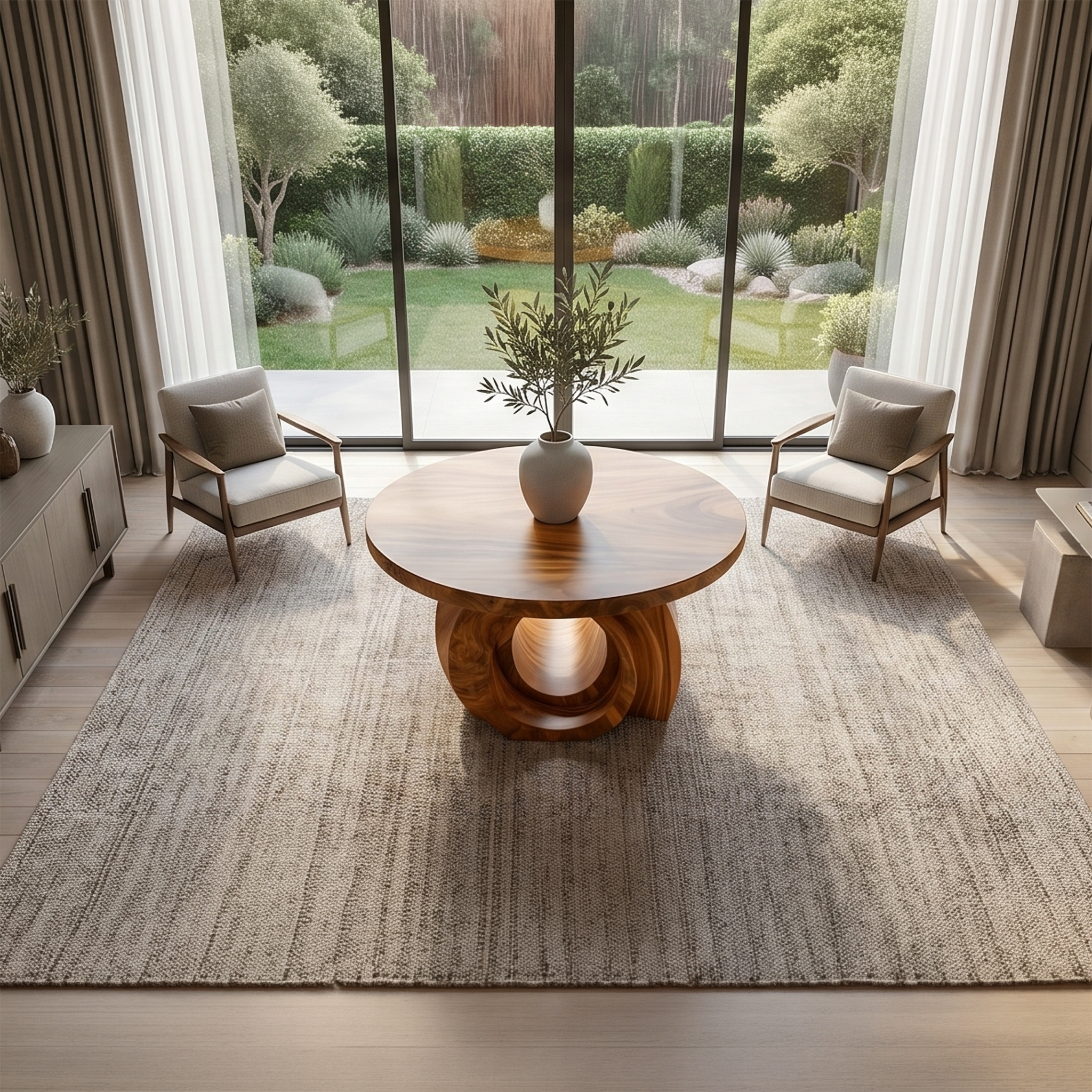 Modern Round Foyer Table With Sculptural Ring Pedestal Base For Entryway And Hallway FTHCH020