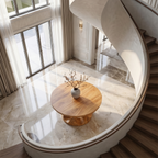 Organic Round Foyer Table With Sculptural Dual Ring Pedestal Base For Entryway And Hallway FTHCH019
