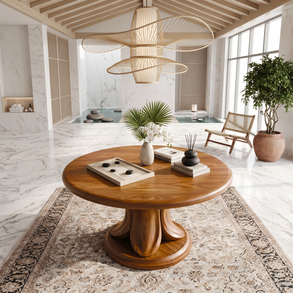 Modern Round Console Table With Twisted Architectural Form For Entryway And Living Room FTHCH013