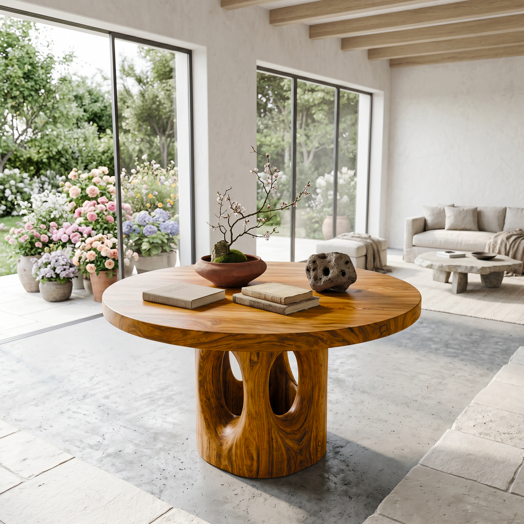 Rustic Foyer Center Table With Tree Stump Inspired Design For Entryway And Foyer FTHCH012