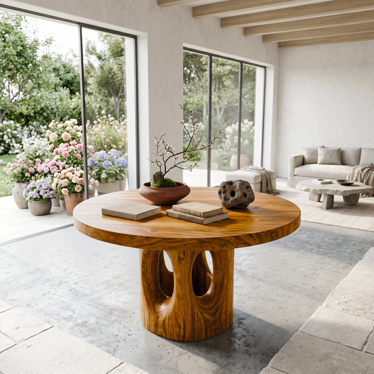 Rustic Foyer Center Table With Tree Stump Inspired Design For Entryway And Foyer FTHCH012