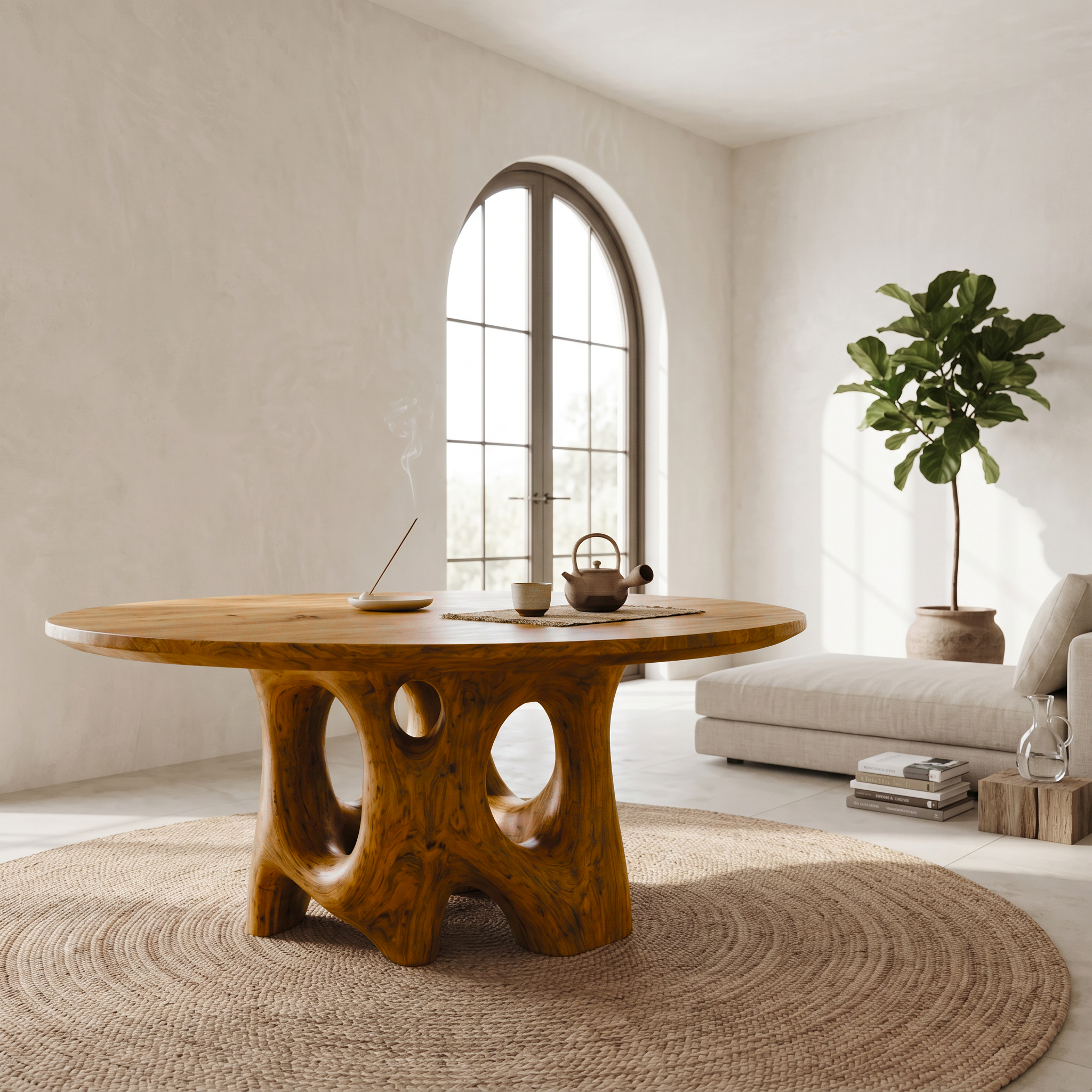 Natural Foyer Center Table With Organic Spiral Form For Entryway And Living Room FTHCH011