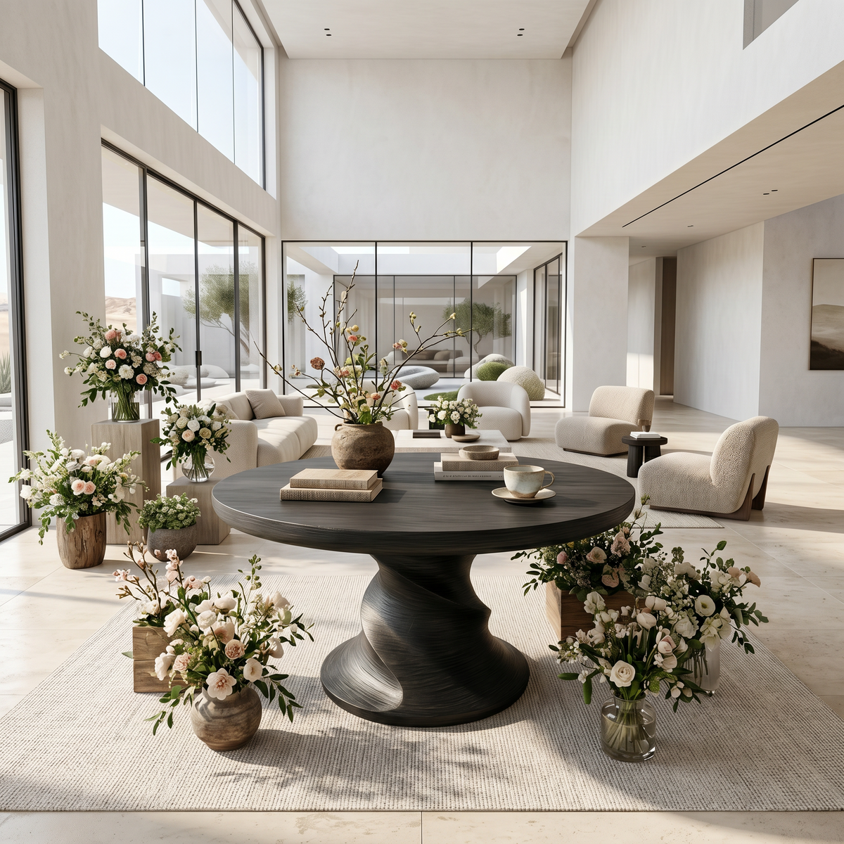 Contemporary Center Table With Flowing Curved Design For Foyer And Hallway FTHCH010