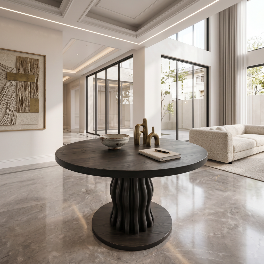 Contemporary Round Entryway Table With Wavy Vertical Form For Foyer And Living Room FTHCH009