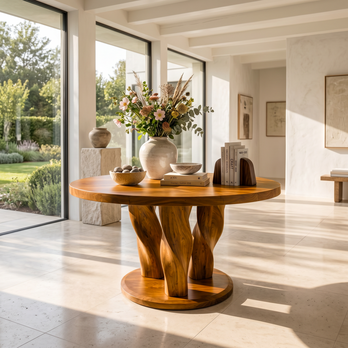Rustic Round Entryway Table With Twisted Tree Inspired Design For Foyer And Entryway FTHCH008