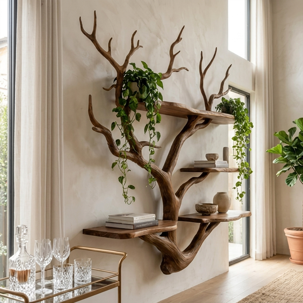 Sculptural Tree Wall Shelf Living Room And Studio