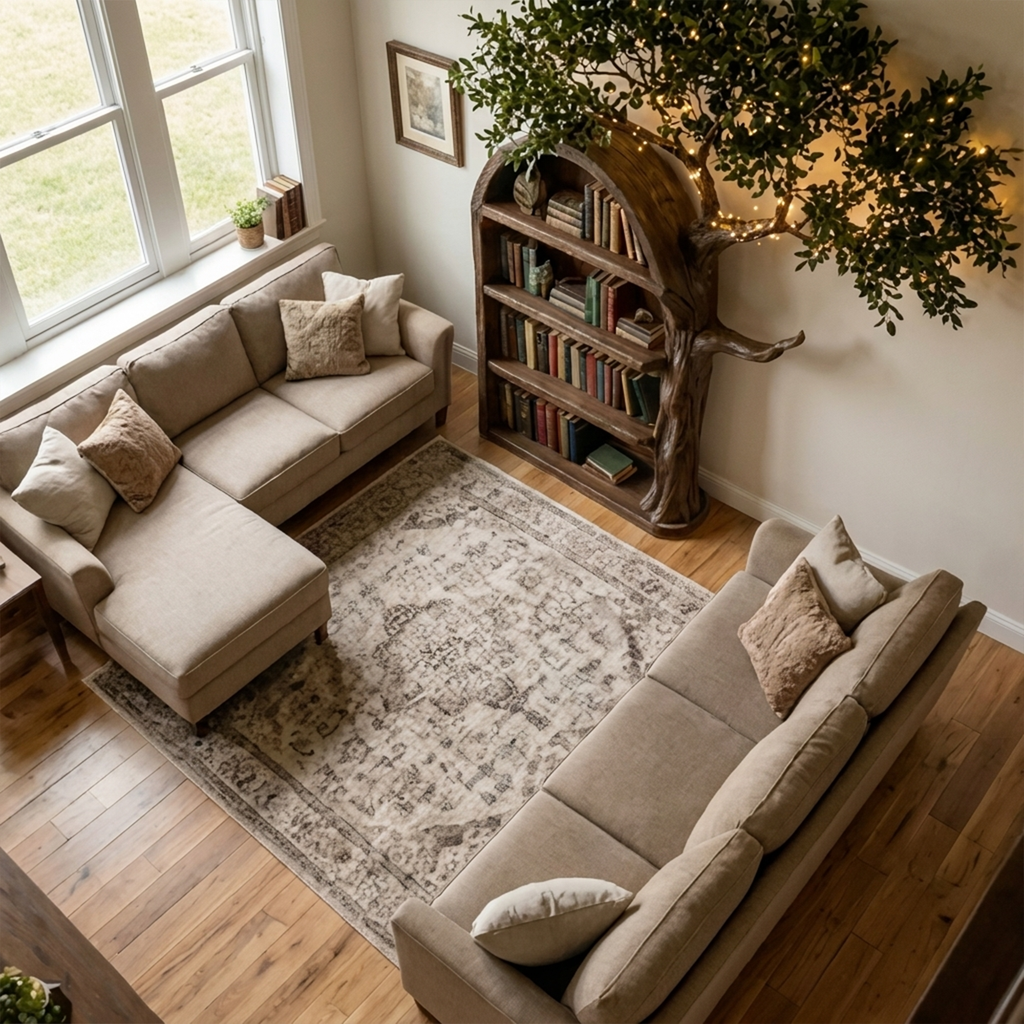 Rustic Tree Bookshelf Living Room Wall Display