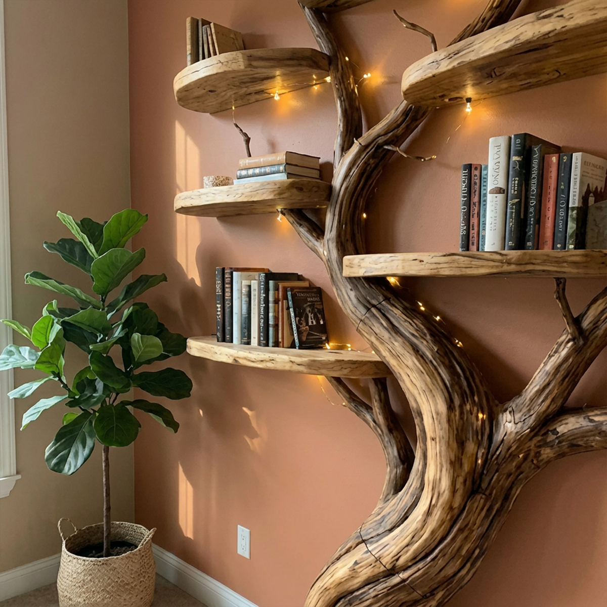 Organic Tree Bookshelf Living Room Interior Sculptural Wall Display
