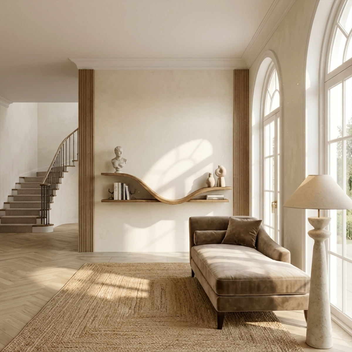 Organic Modern Curved Shelf Living Room Or Hallway WFSHCH022