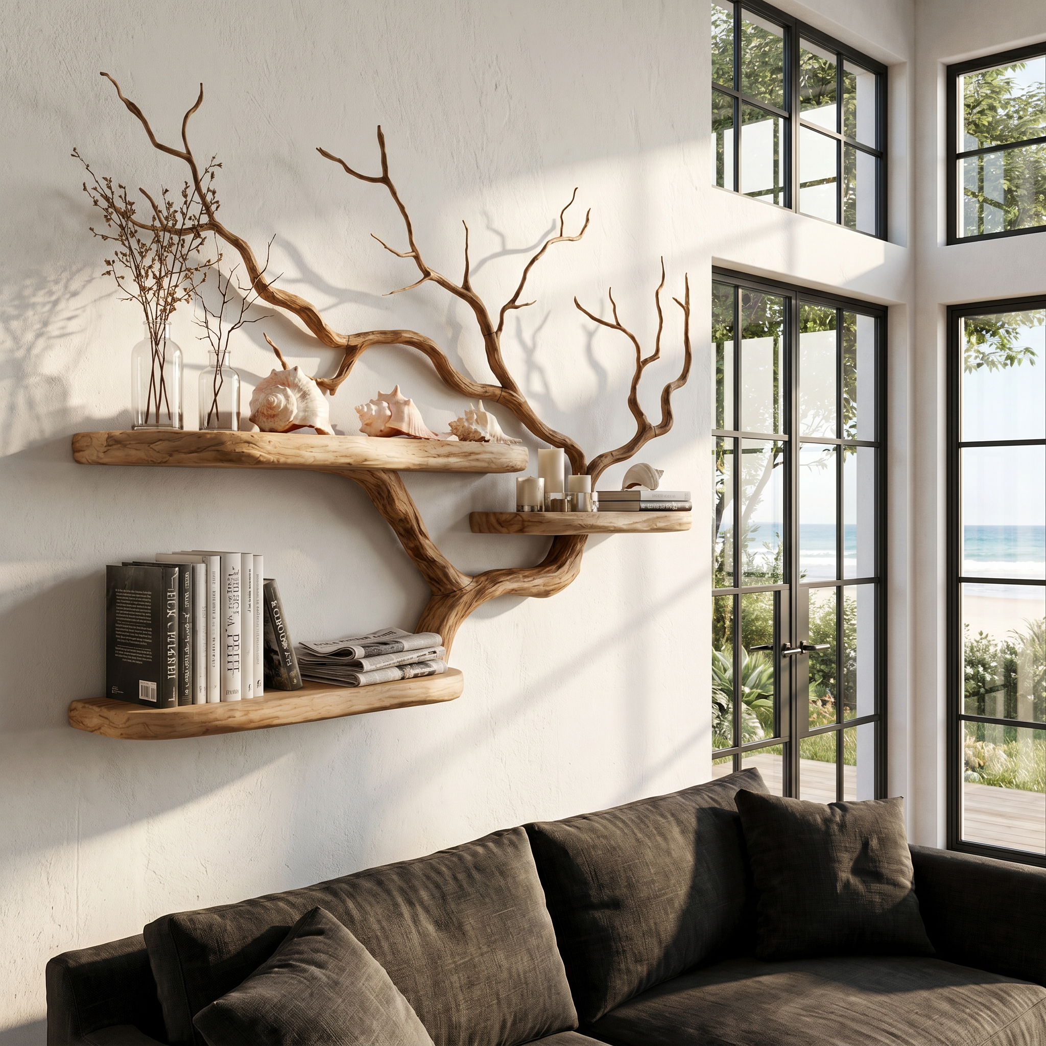 Handcrafted Tree Branch Floating Shelf For Living Room Decor