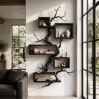 Organic Sculptural Floating Shelf With Tree Branch Design For Living Room