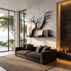 Handcrafted Floating Shelf With Sculptural Tree Branch Form For Living Room
