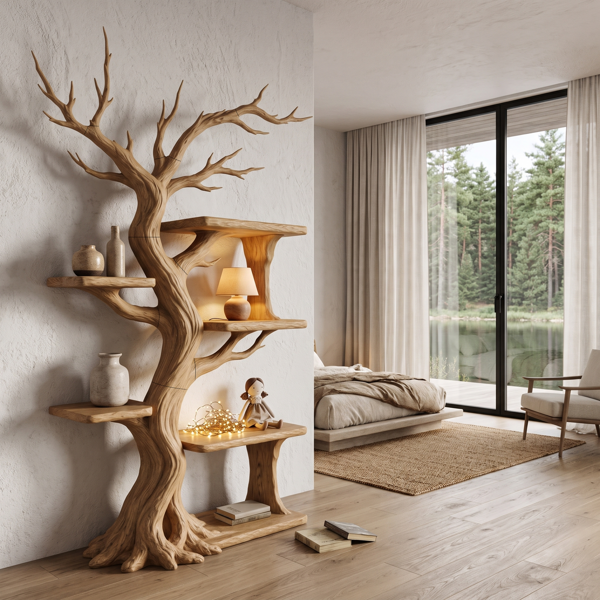 Rustic Tree Bookshelf Handcrafted Woodland Style For Reading Nook