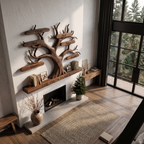 Organic Personalized Tree Wall Bookshelf With Custom Family Name For Living Room And Home Office